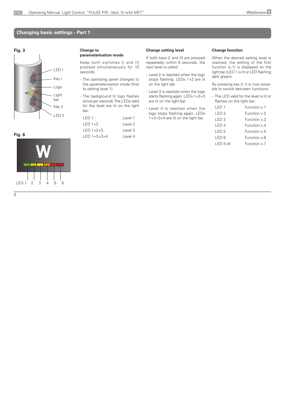 Change basic settings, Changing basic settings - part 1 | Waldmann PULSE PIR version IV - with MFT, Typ I User Manual | Page 8 / 24