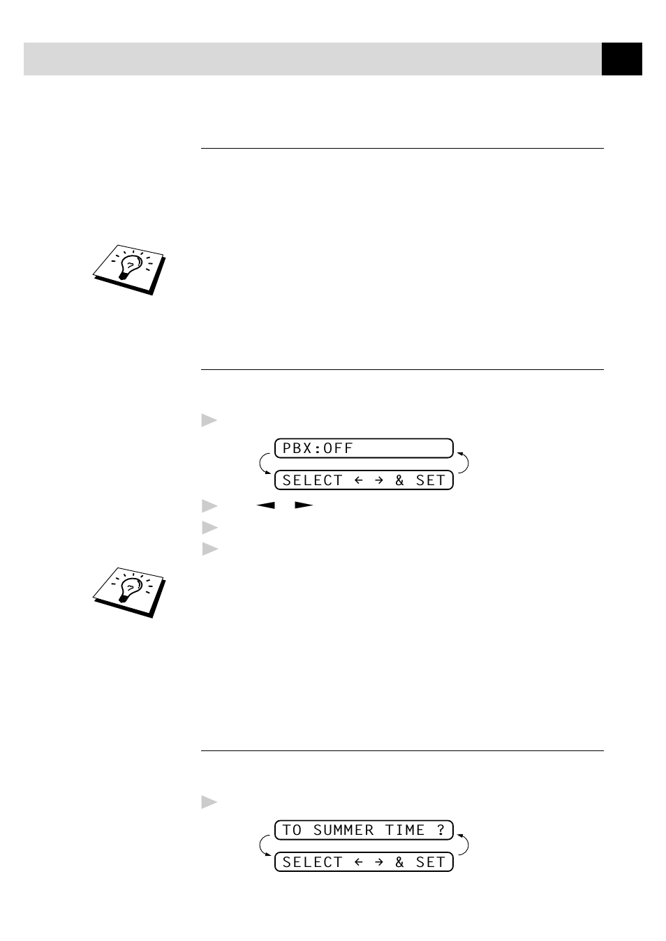 Getting started 27, Pabx and transfer, Setting pabx | Setting the clock change | Brother 515 User Manual | Page 41 / 120