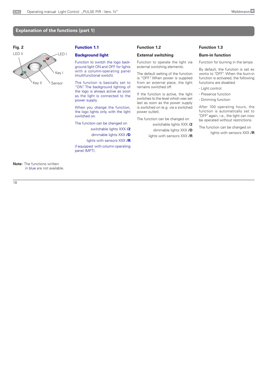 Explanation of the functions, Explanation of the functions (part 1) | Waldmann PULSE PIR version IV - without MFT User Manual | Page 18 / 24