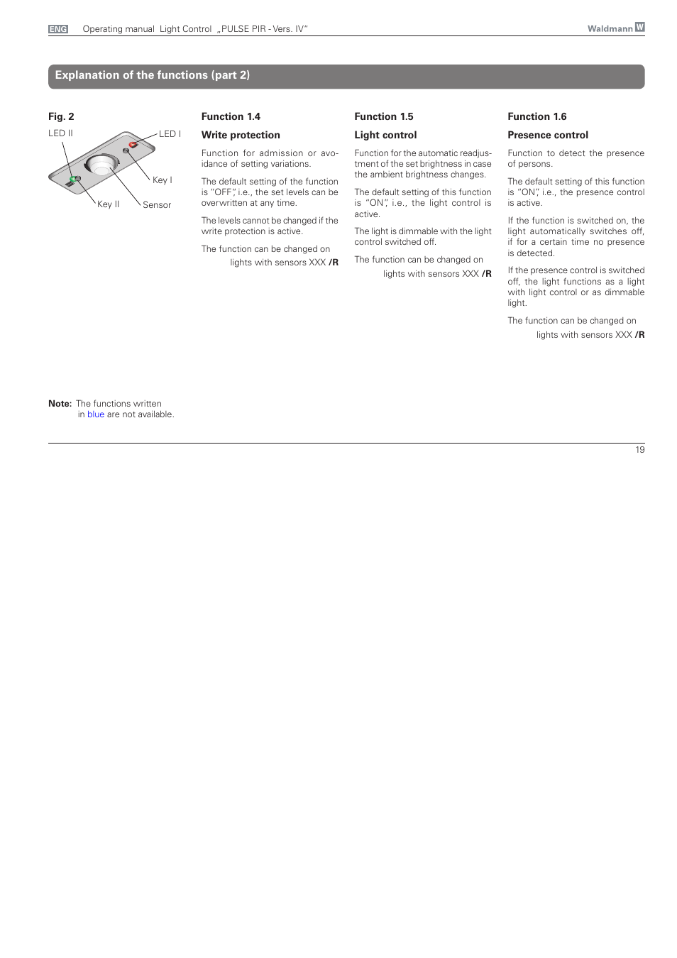 Explanation of the functions (part 2) | Waldmann PULSE PIR version IV - without MFT User Manual | Page 19 / 24