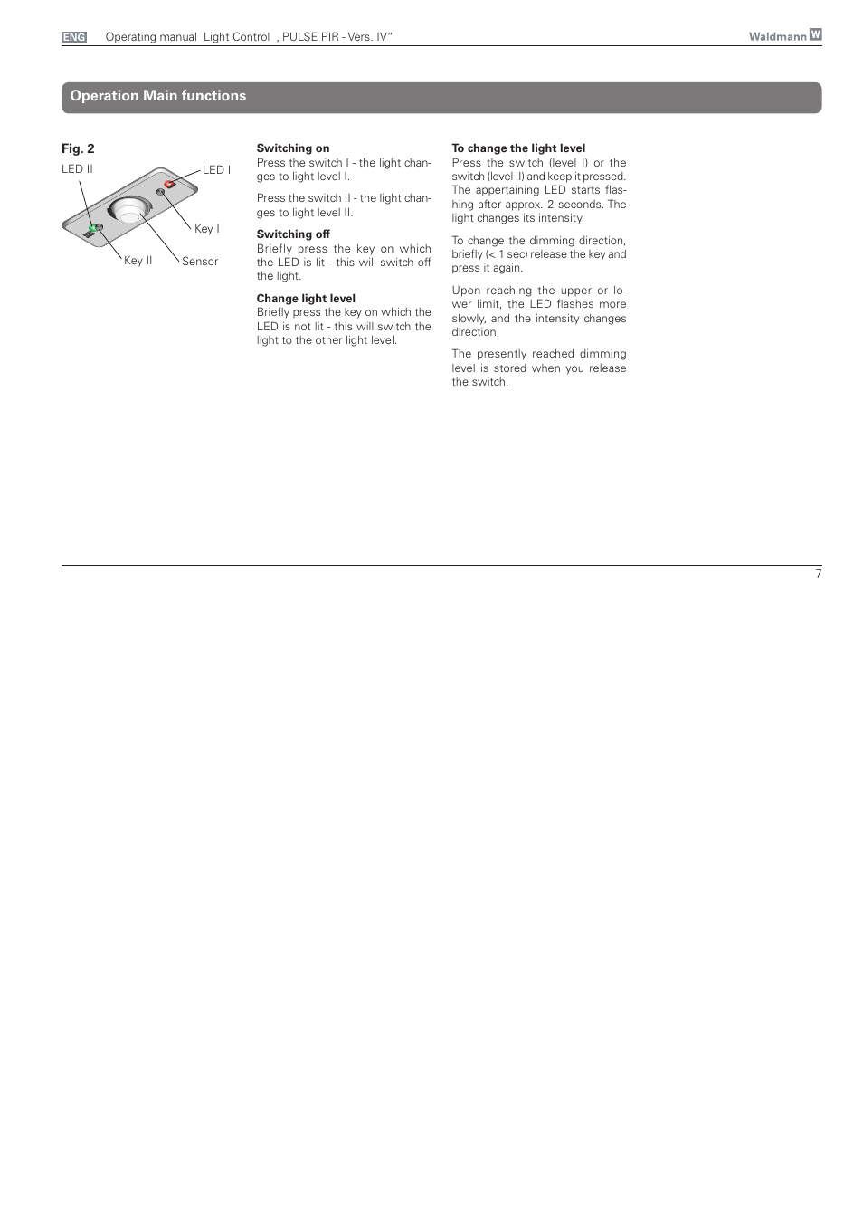 Operation main functions | Waldmann PULSE PIR version IV - without MFT User Manual | Page 7 / 24