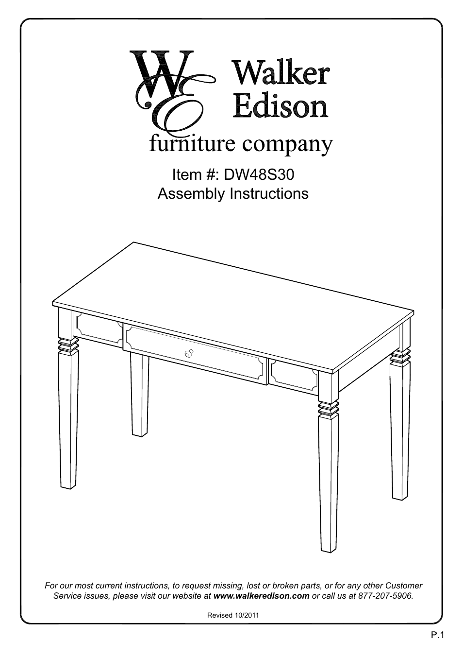 Walker Edison Furniture DW48S30 Writing Desk & Hutch User Manual | 16 pages