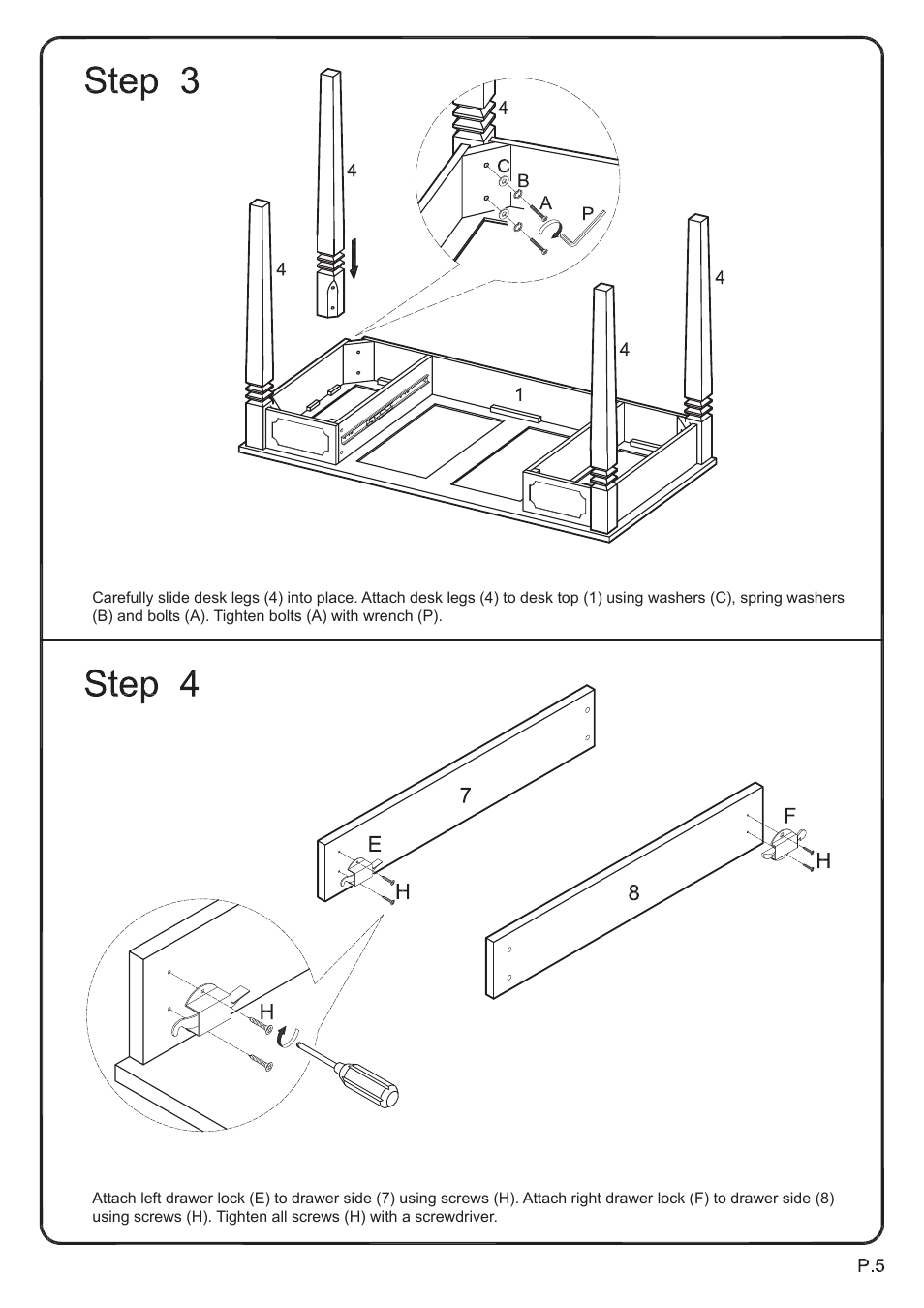 Walker Edison Furniture DW48S30 Writing Desk User Manual | Page 5 / 8