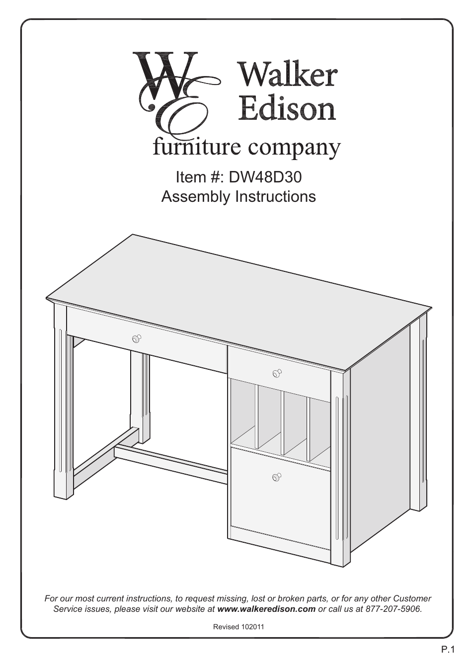 Walker Edison Furniture DW48D30 Storage Desk User Manual | 19 pages