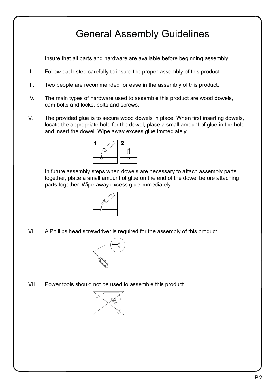 General assembly guidelines | Walker Edison Furniture DW48D30 Storage Desk User Manual | Page 2 / 19