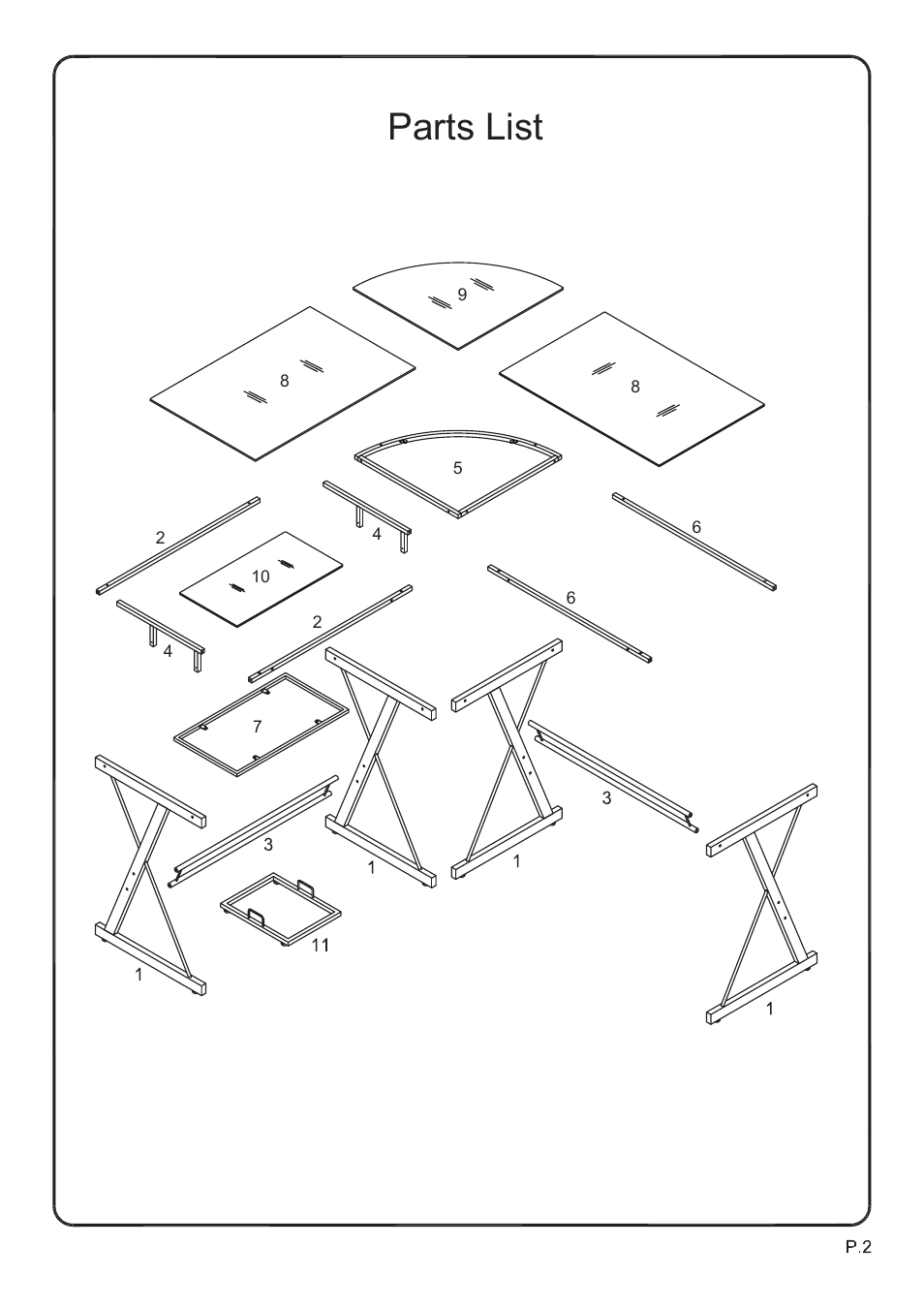 Parts list | Walker Edison Furniture D51B29 Soreno L-Shaped Computer Desk User Manual | Page 2 / 10
