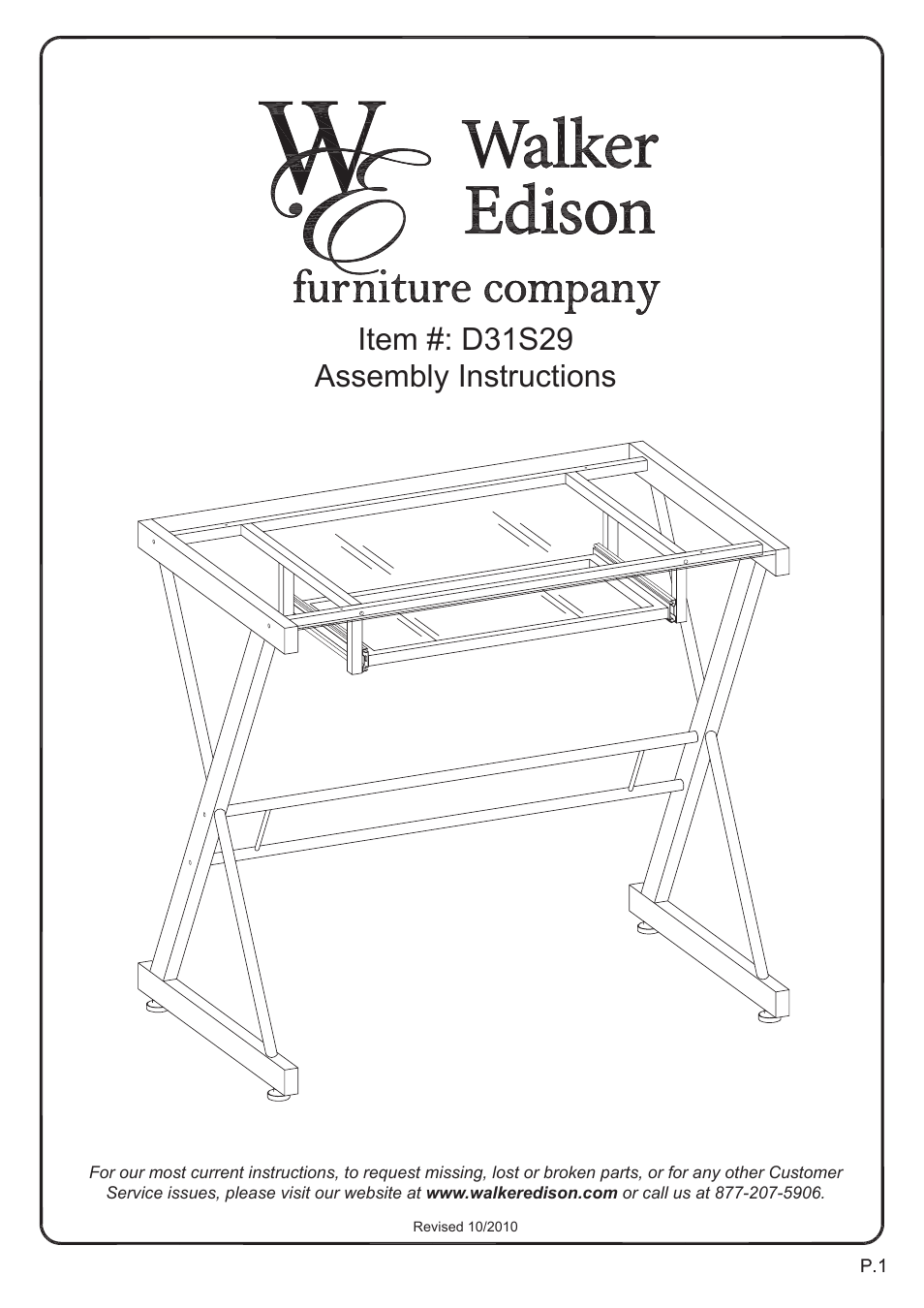 Walker Edison Furniture D31S29 Solo Computer Desk User Manual | 9 pages