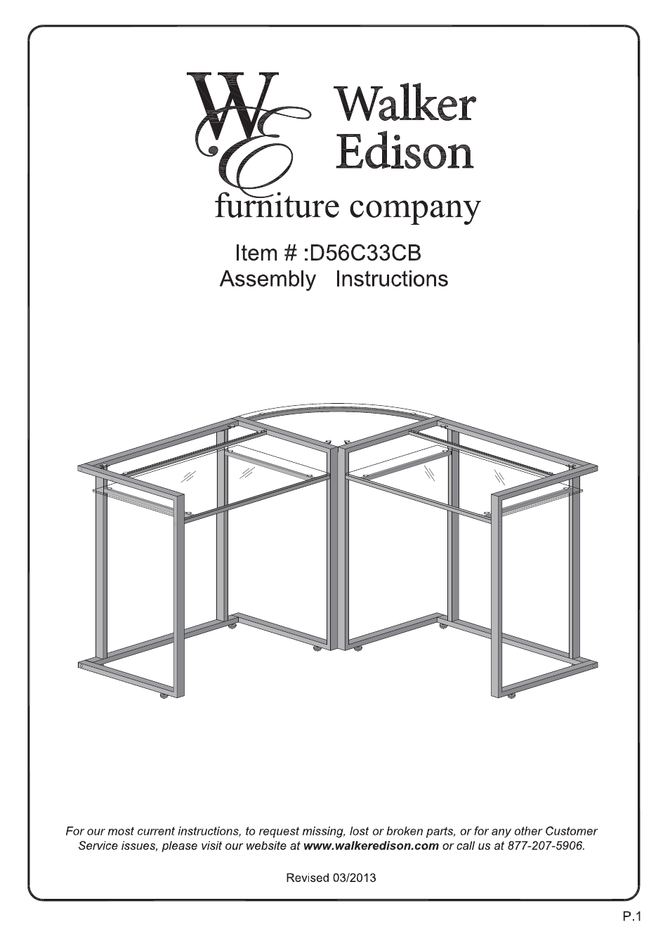 Walker Edison Furniture D56C33CB C-Frame Computer Desk User Manual | 11 pages