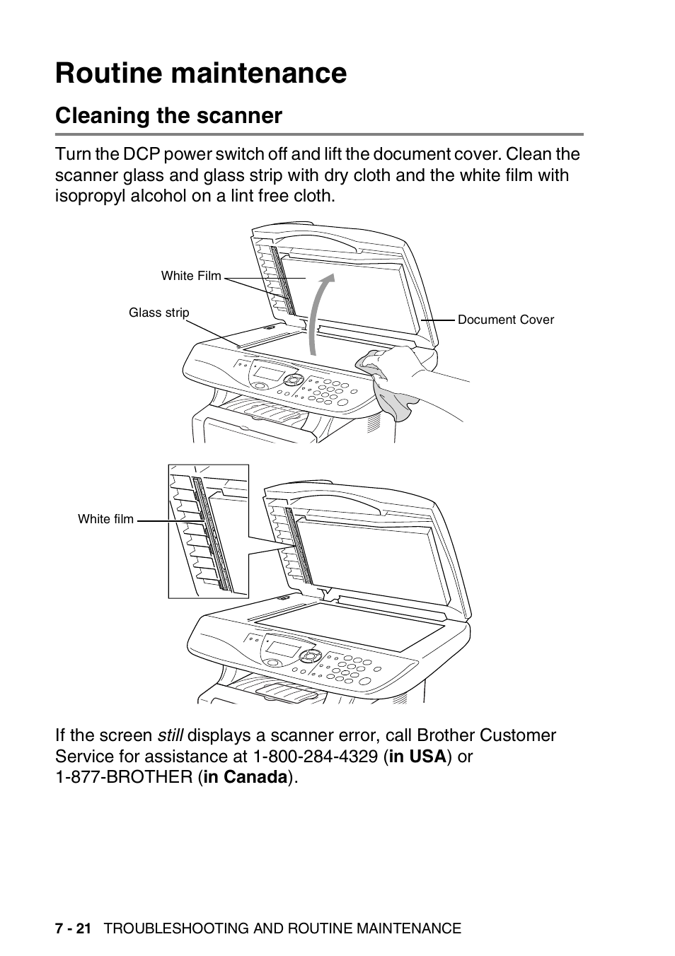 Routine maintenance, Cleaning the scanner, Routine maintenance -21 | Cleaning the scanner -21, See cleaning the scanner an | Brother DCP-8045D User Manual | Page 102 / 140