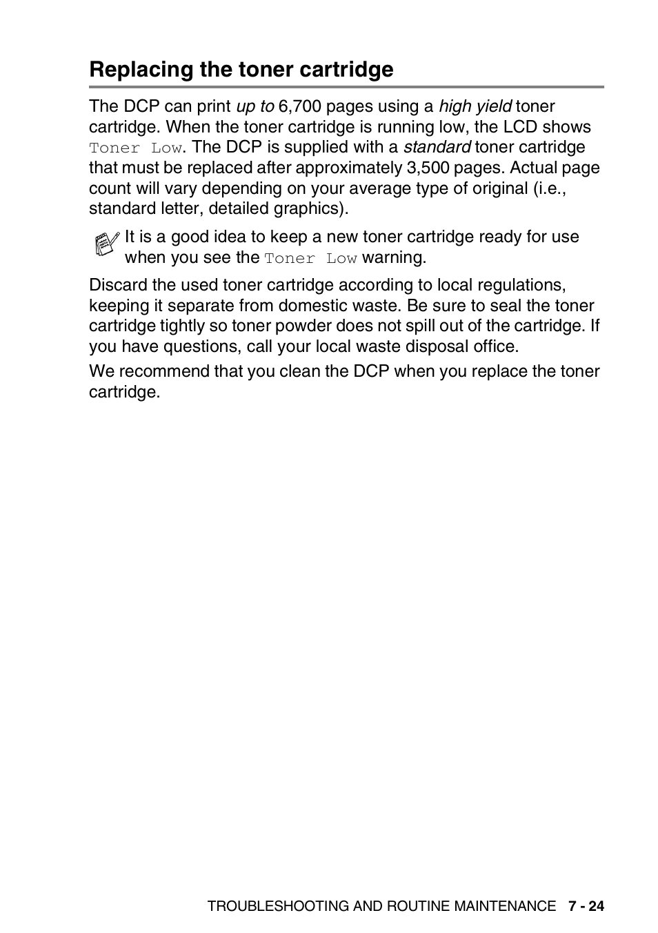 Replacing the toner cartridge, Replacing the toner cartridge -24, See replacing the toner cartridge .) | See replacing the toner cartridge | Brother DCP-8045D User Manual | Page 105 / 140