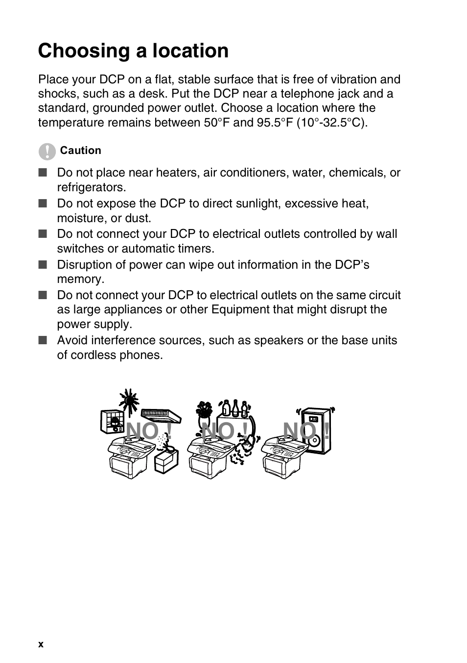 Choosing a location | Brother DCP-8045D User Manual | Page 12 / 140