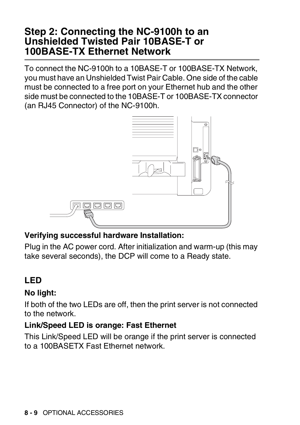 Step 2: connecting the nc-9100h to an unshielded | Brother DCP-8045D User Manual | Page 124 / 140