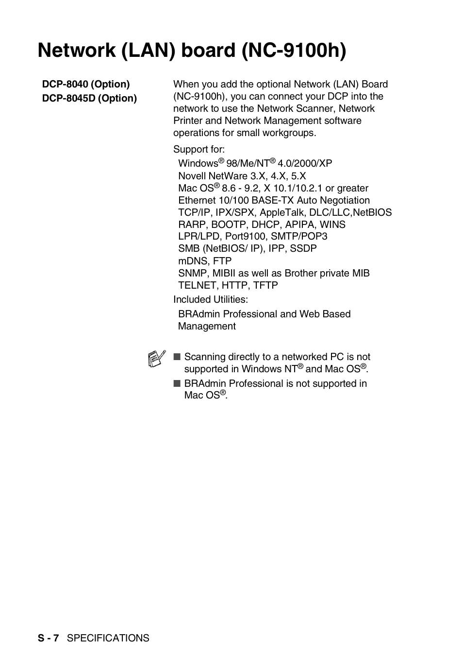 Network (lan) board (nc-9100h) | Brother DCP-8045D User Manual | Page 134 / 140