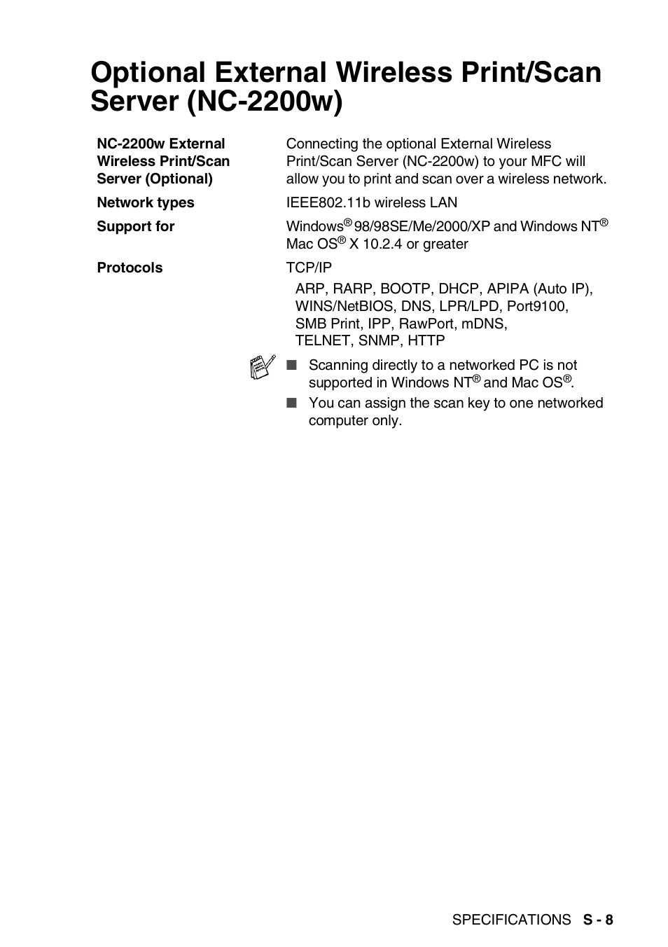 Optional external wireless print/scan server | Brother DCP-8045D User Manual | Page 135 / 140