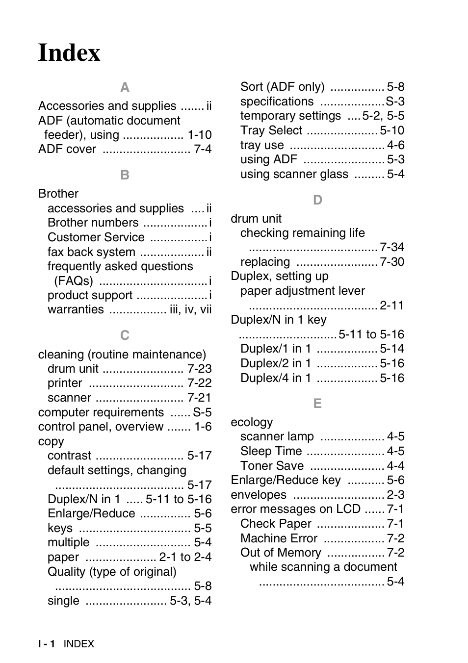 Index | Brother DCP-8045D User Manual | Page 136 / 140