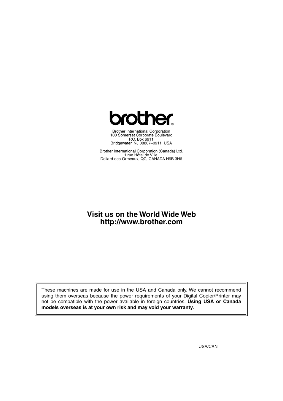 Brother usa/can | Brother DCP-8045D User Manual | Page 140 / 140