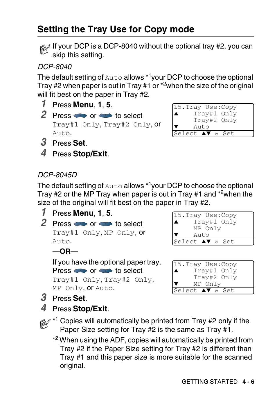 Setting the tray use for copy mode, Setting the tray use for copy mode -6 | Brother DCP-8045D User Manual | Page 55 / 140