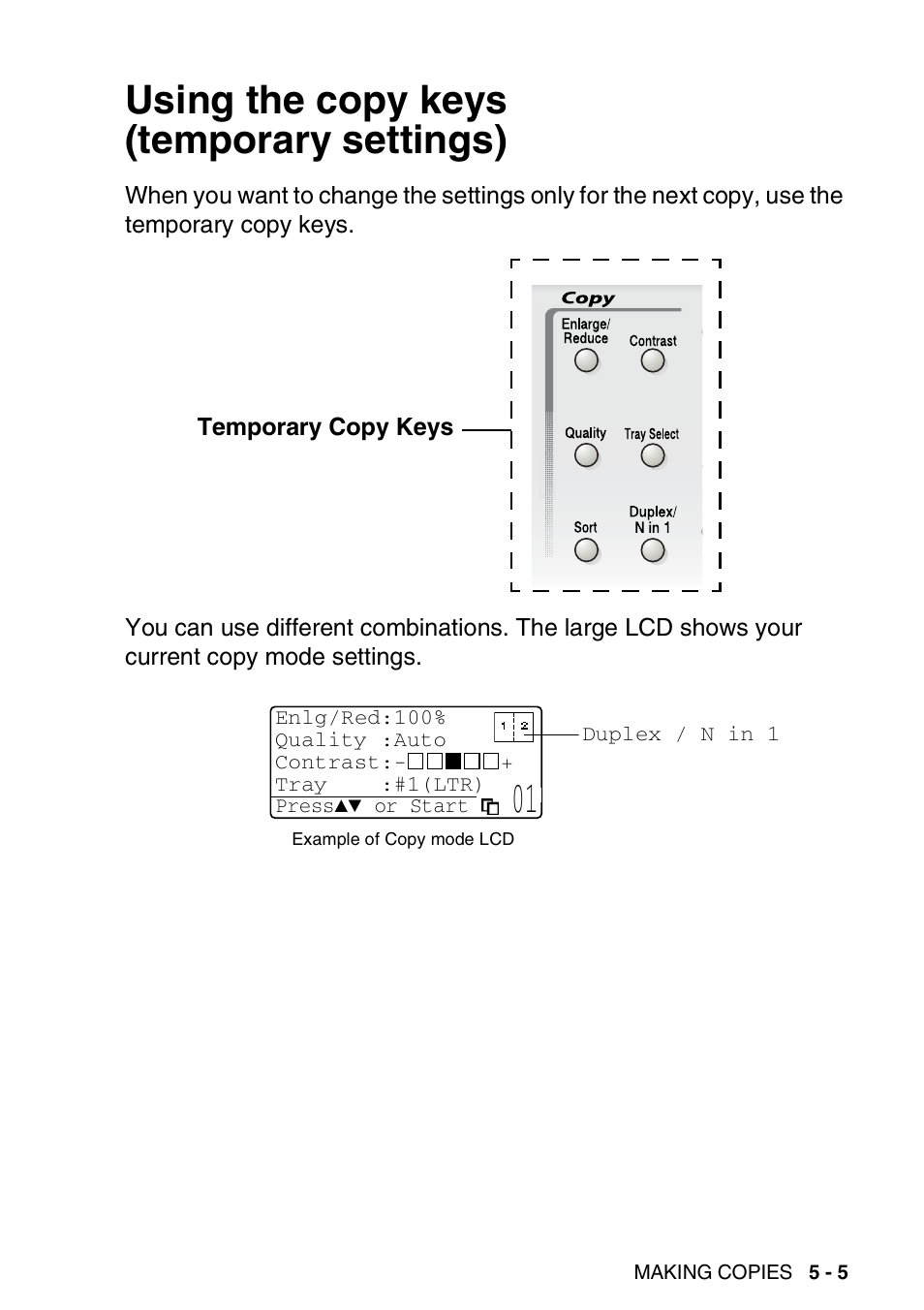 Using the copy keys (temporary settings), Using the copy keys (temporary settings) -5 | Brother DCP-8045D User Manual | Page 61 / 140