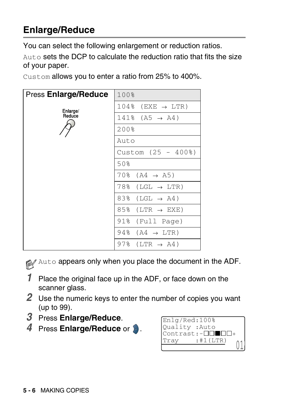 Enlarge/reduce, Enlarge/reduce -6 | Brother DCP-8045D User Manual | Page 62 / 140