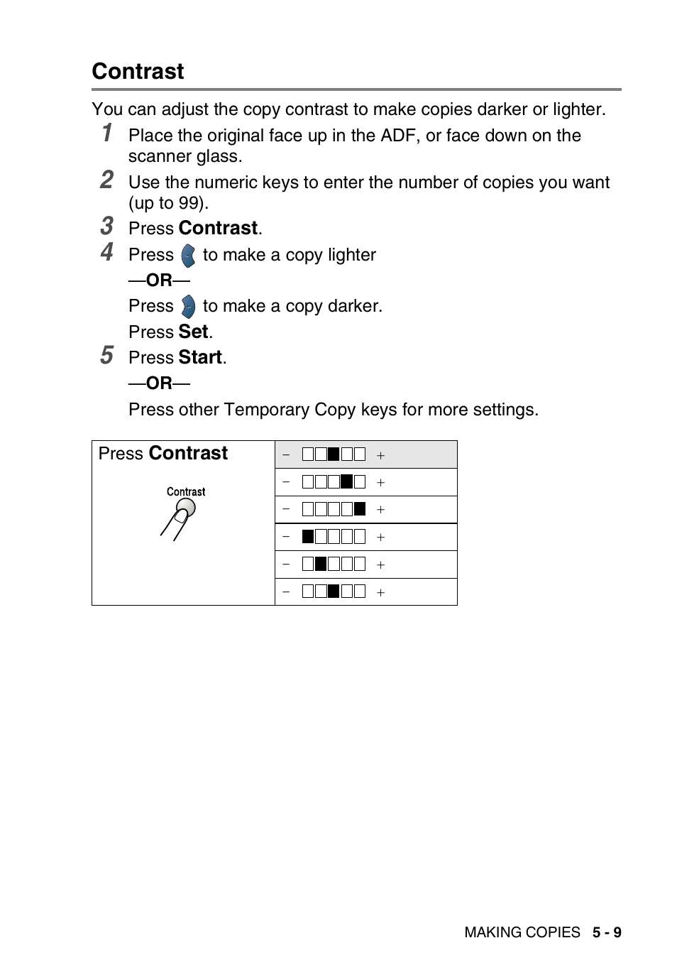 Contrast, Contrast -9 | Brother DCP-8045D User Manual | Page 65 / 140