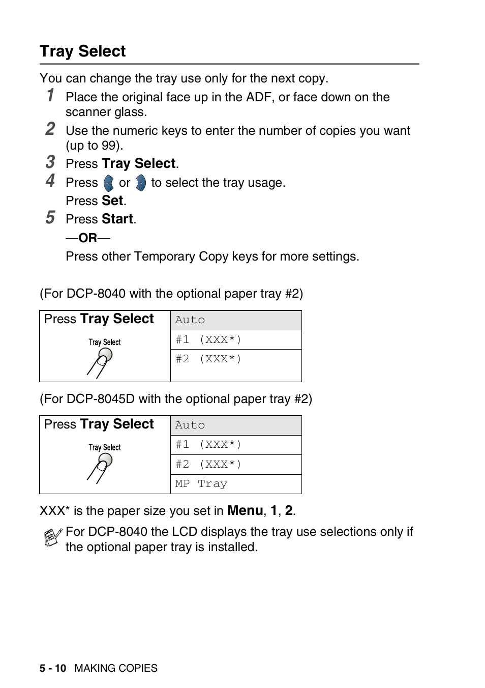 Tray select, Tray select -10 | Brother DCP-8045D User Manual | Page 66 / 140