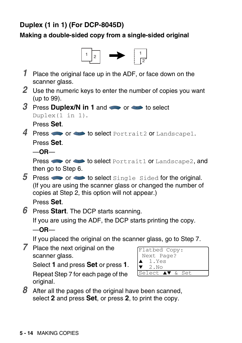 Duplex (1 in 1) (for dcp-8045d), Duplex (1 in 1) (for dcp-8045d) -14 | Brother DCP-8045D User Manual | Page 70 / 140