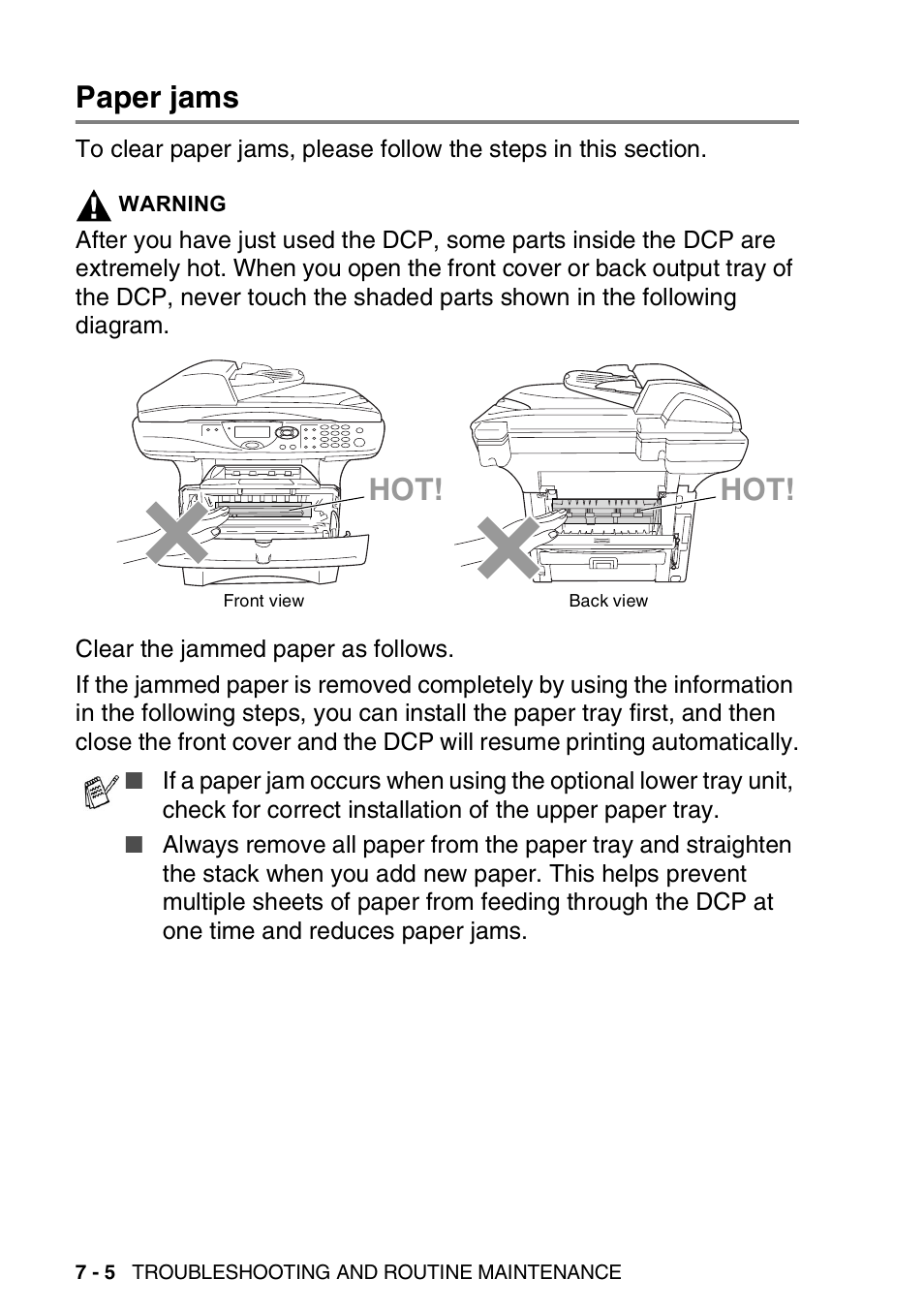 Paper jams, Paper jams -5, See paper jams a | See paper jams .) | Brother DCP-8045D User Manual | Page 86 / 140