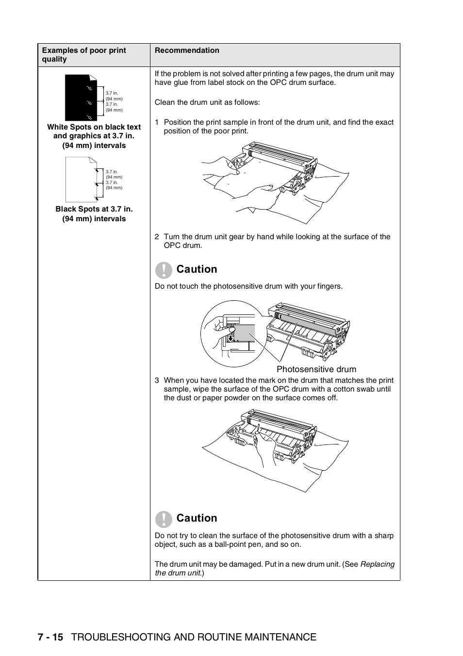 Caution, 7 - 15 troubleshooting and routine maintenance | Brother DCP-8045D User Manual | Page 96 / 140