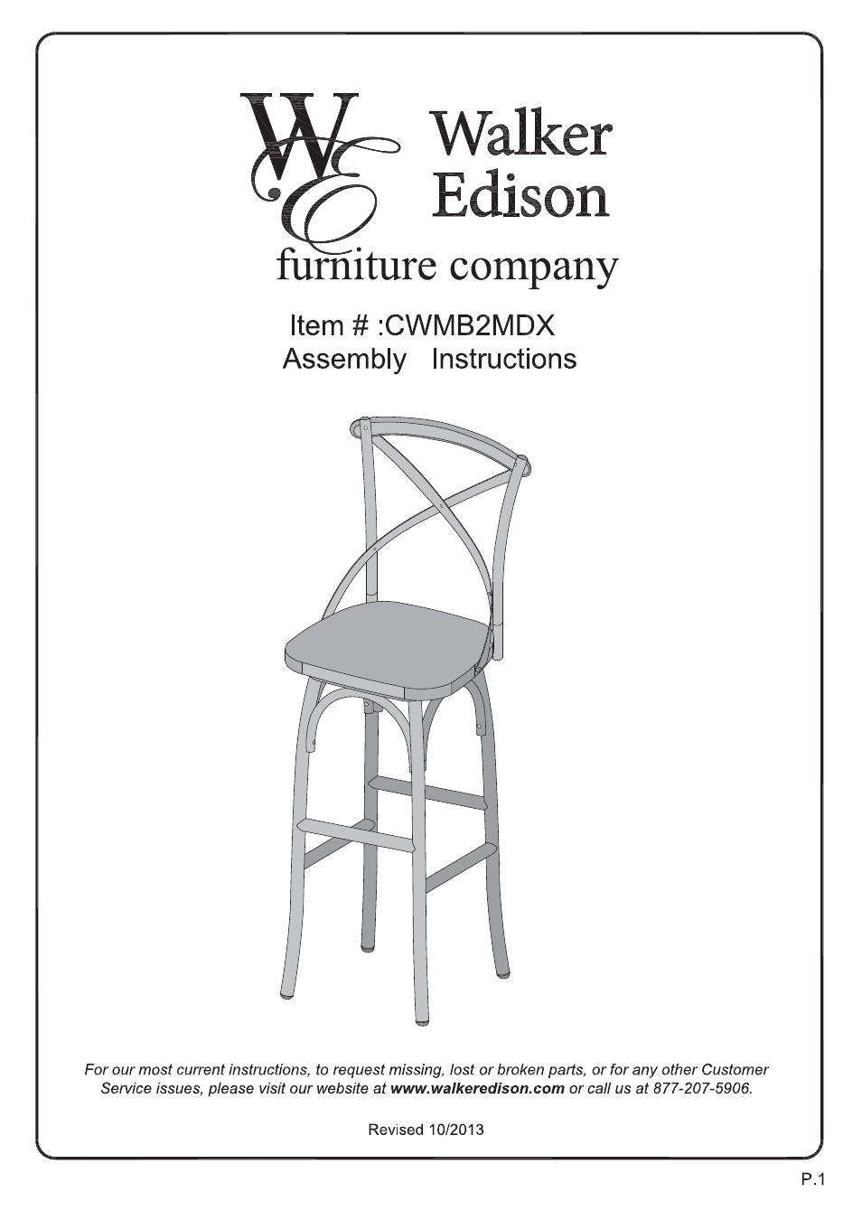 Walker Edison Furniture CWMB2MDX Urban Reclamation Swivel Barstools User Manual | 10 pages