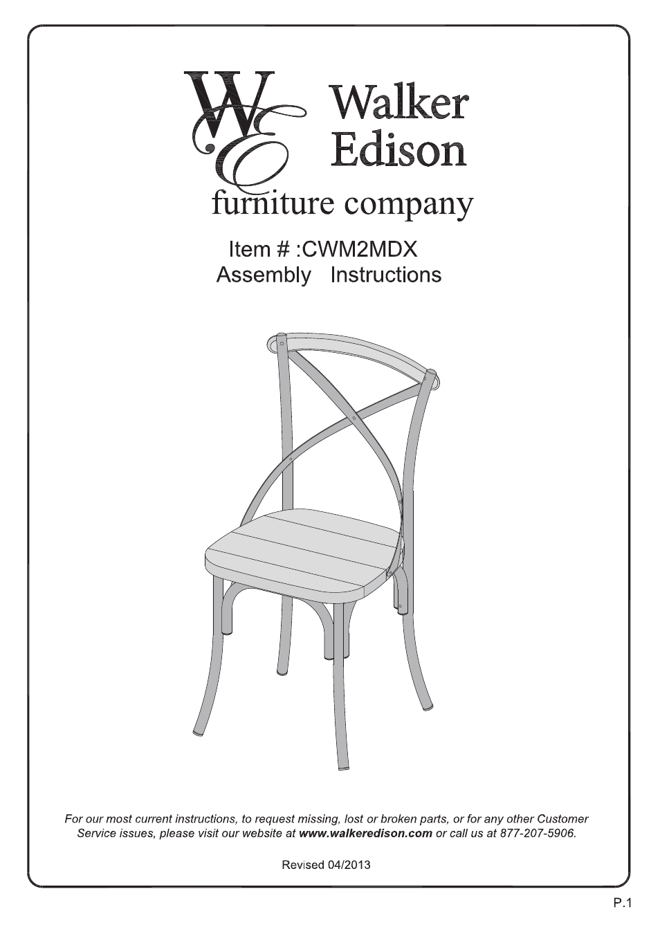 Walker Edison Furniture CWM2MDX Urban Reclamation Deluxe Dining Chairs User Manual | 7 pages