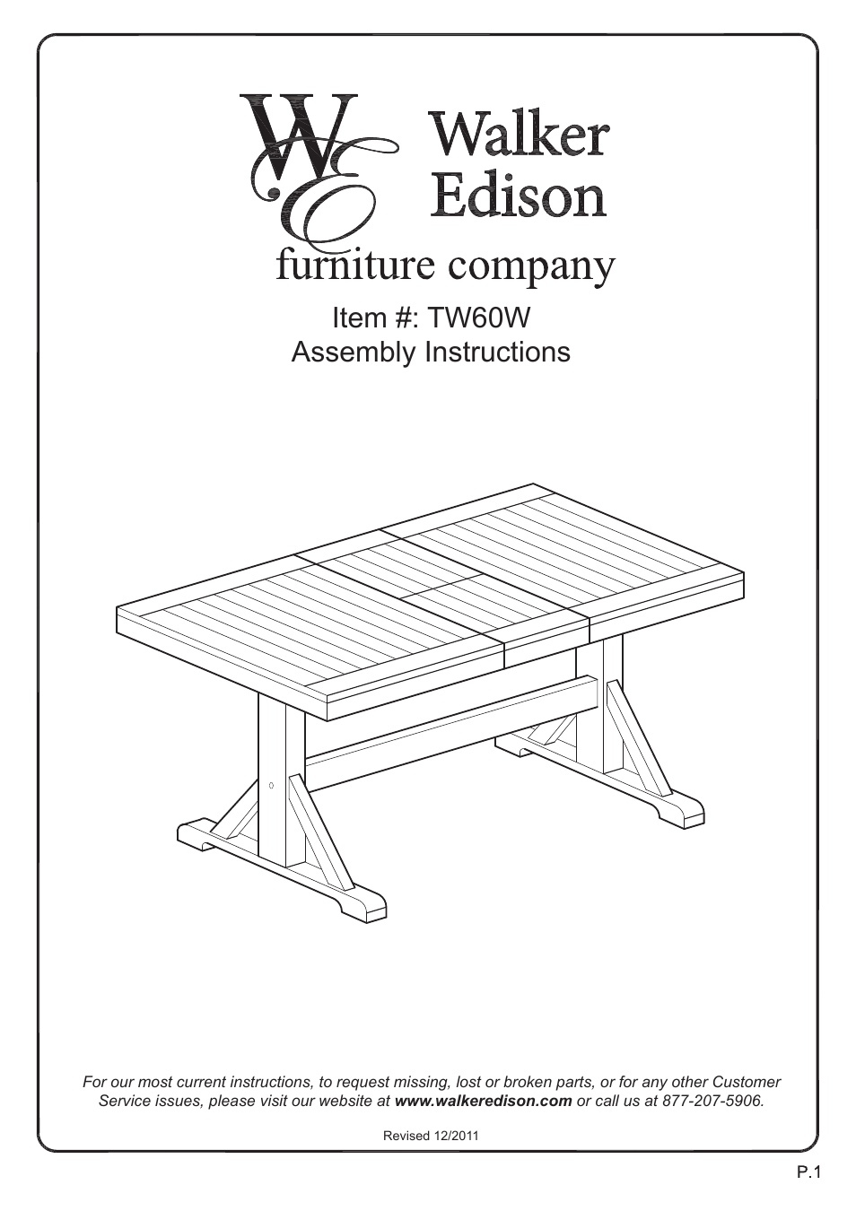 Walker Edison Furniture TW60W table User Manual | 10 pages