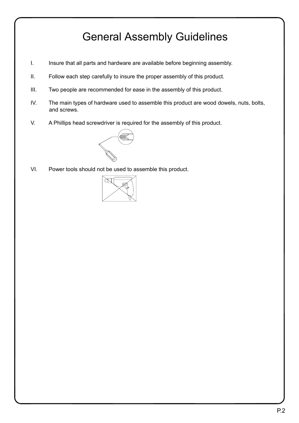 General assembly guidelines | Walker Edison Furniture TW60W table User Manual | Page 2 / 10