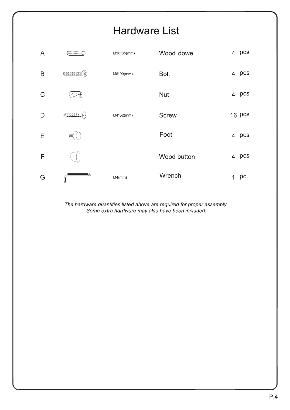 Hardware list | Walker Edison Furniture TW60W table User Manual | Page 4 / 10