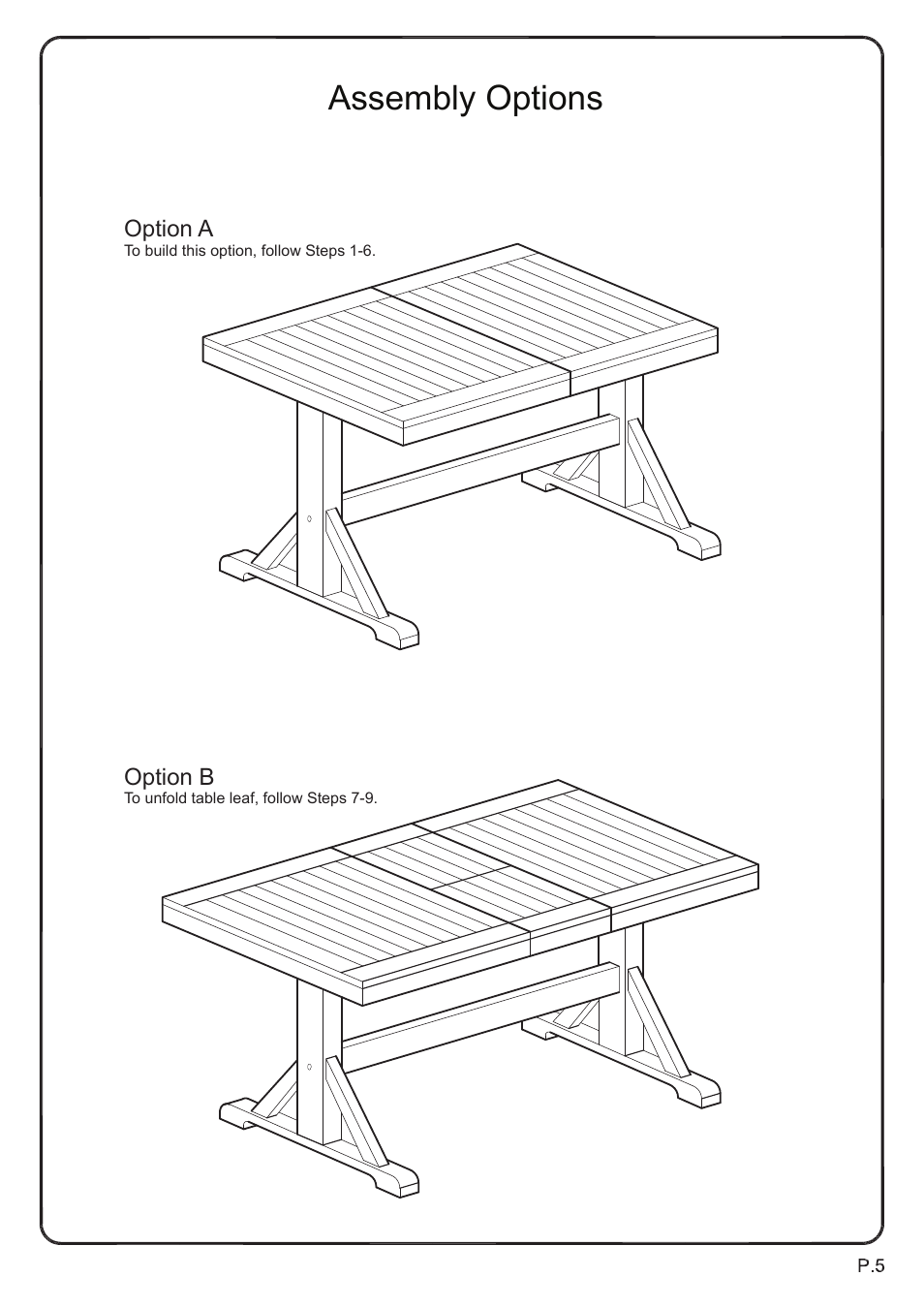 Assembly options | Walker Edison Furniture TW60W table User Manual | Page 5 / 10