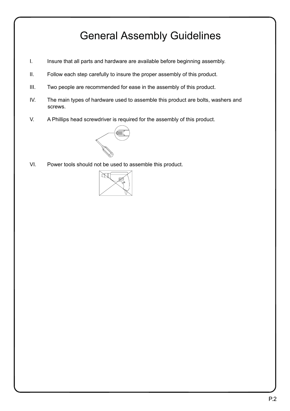 General assembly guidelines | Walker Edison Furniture CHW chair User Manual | Page 2 / 7