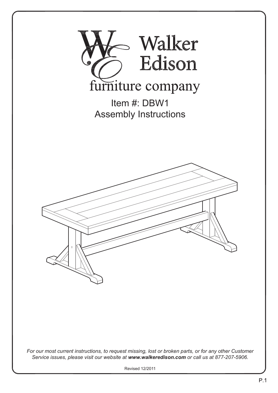 Walker Edison Furniture DBW1 bench User Manual | 7 pages