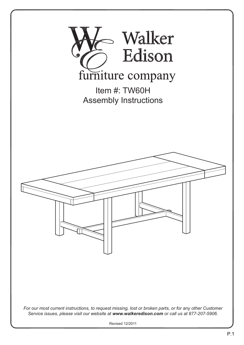 Walker Edison Furniture TW60H table User Manual | 14 pages