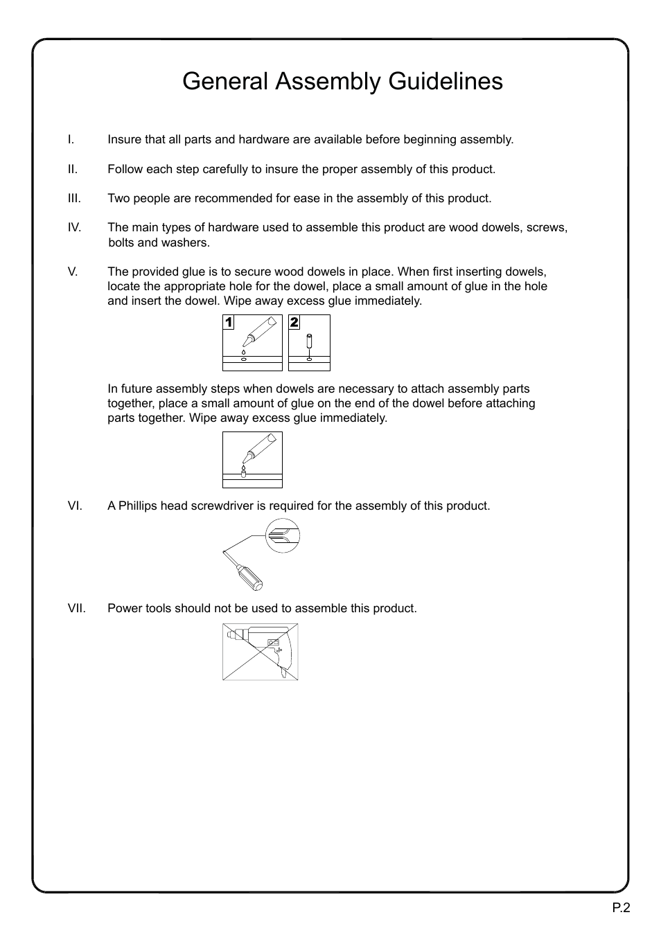 General assembly guidelines | Walker Edison Furniture TW60H table User Manual | Page 2 / 14