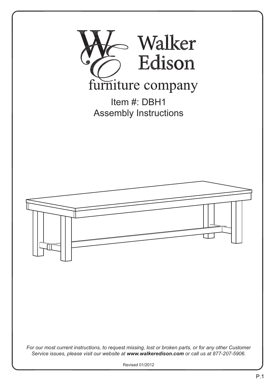 Walker Edison Furniture DBH1 bench User Manual | 7 pages