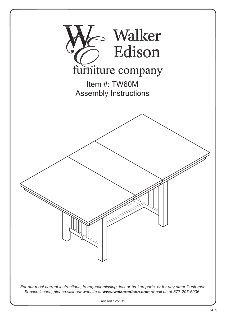 Walker Edison Furniture TW60M table User Manual | 10 pages