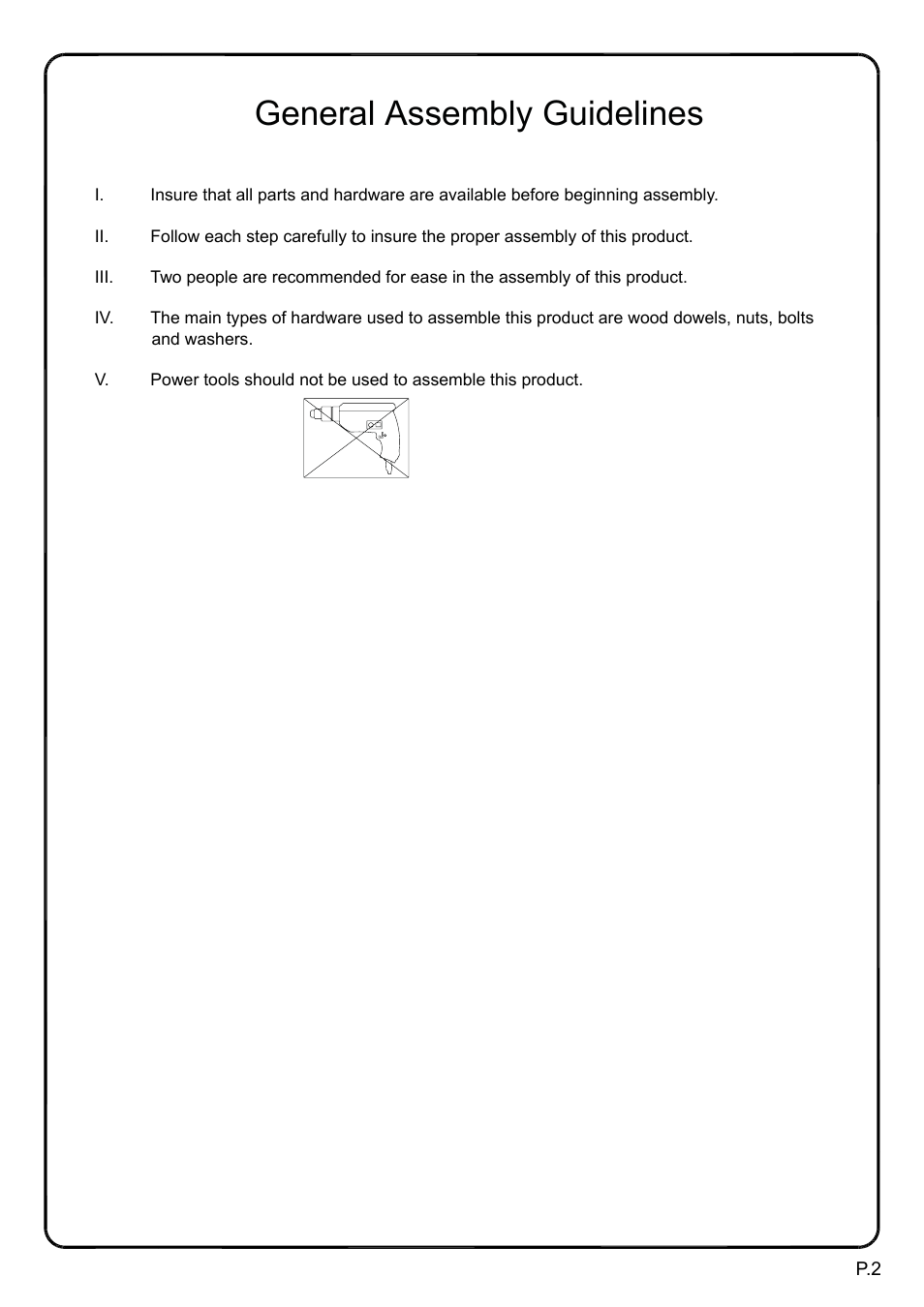General assembly guidelines | Walker Edison Furniture TW60M table User Manual | Page 2 / 10