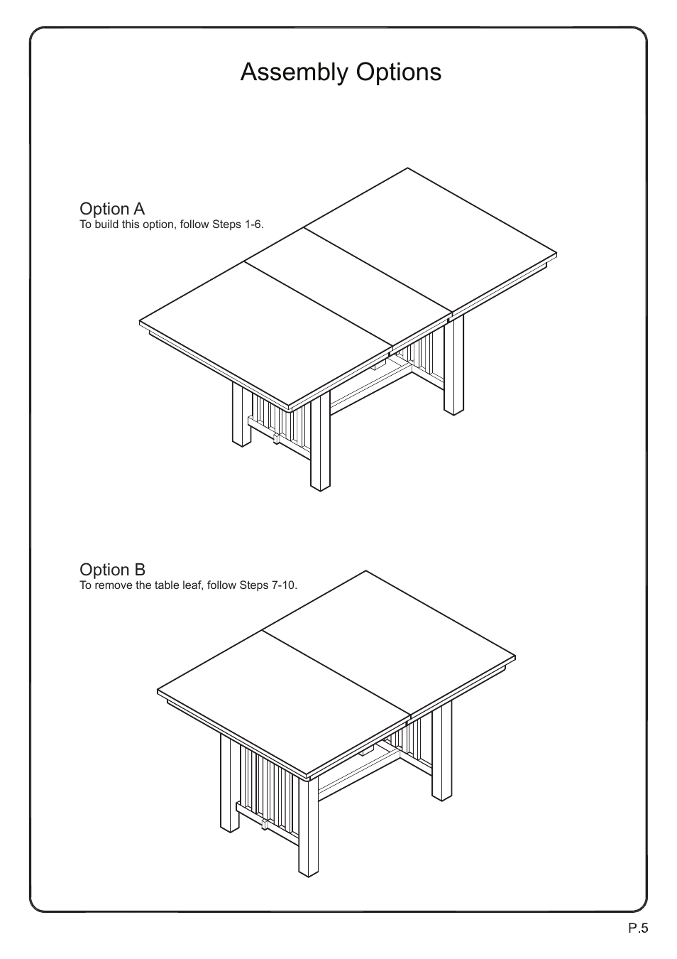 Assembly options | Walker Edison Furniture TW60M table User Manual | Page 5 / 10