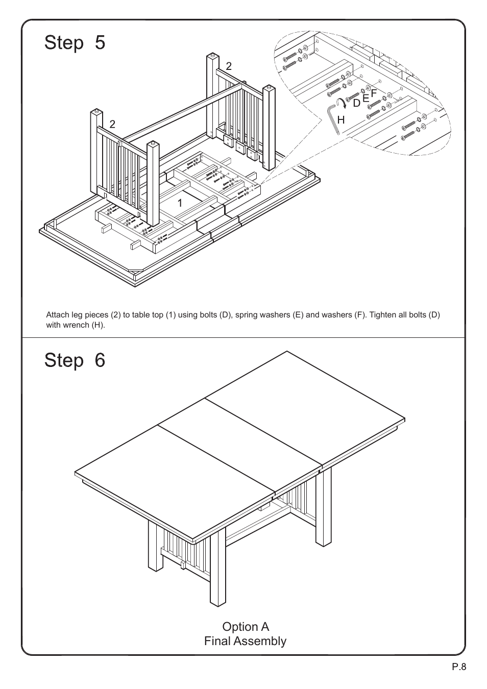 Option a final assembly | Walker Edison Furniture TW60M table User Manual | Page 8 / 10
