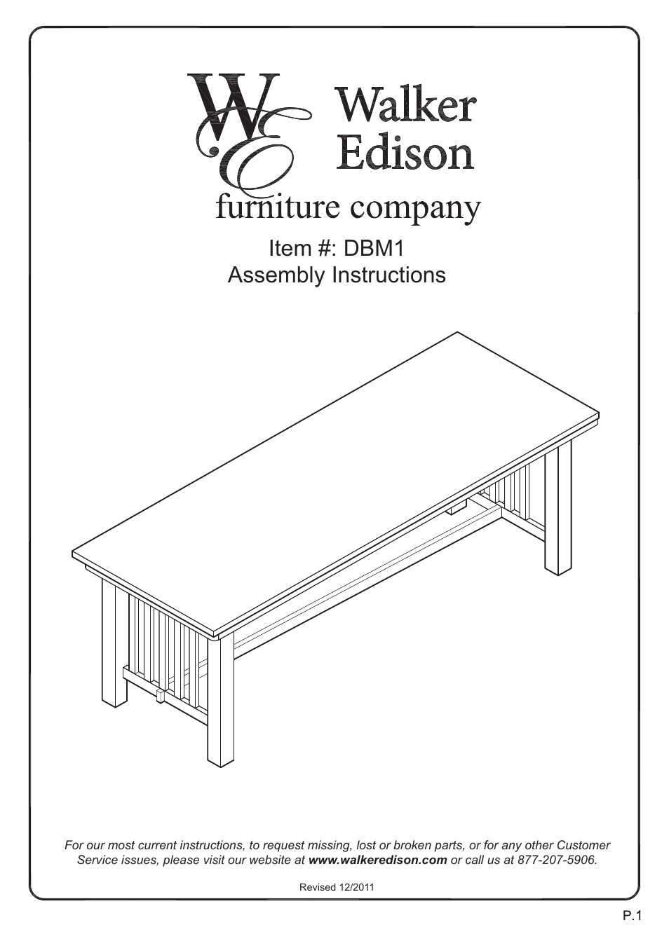 Walker Edison Furniture DBM1 bench User Manual | 7 pages