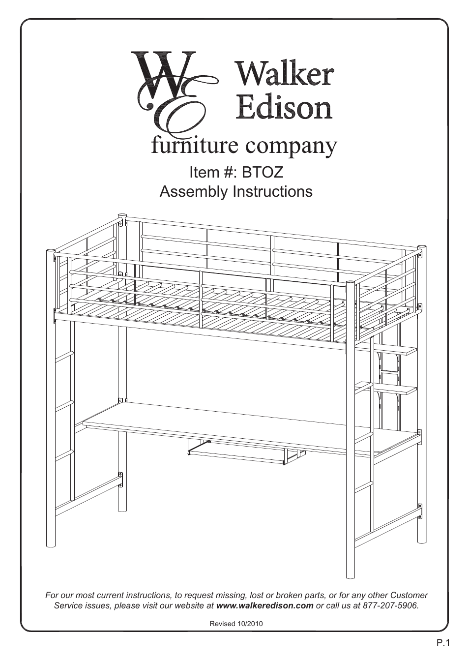 Walker Edison Furniture BTOZ Sunrise Twin/Workstation Metal Bunk Bed User Manual | 14 pages