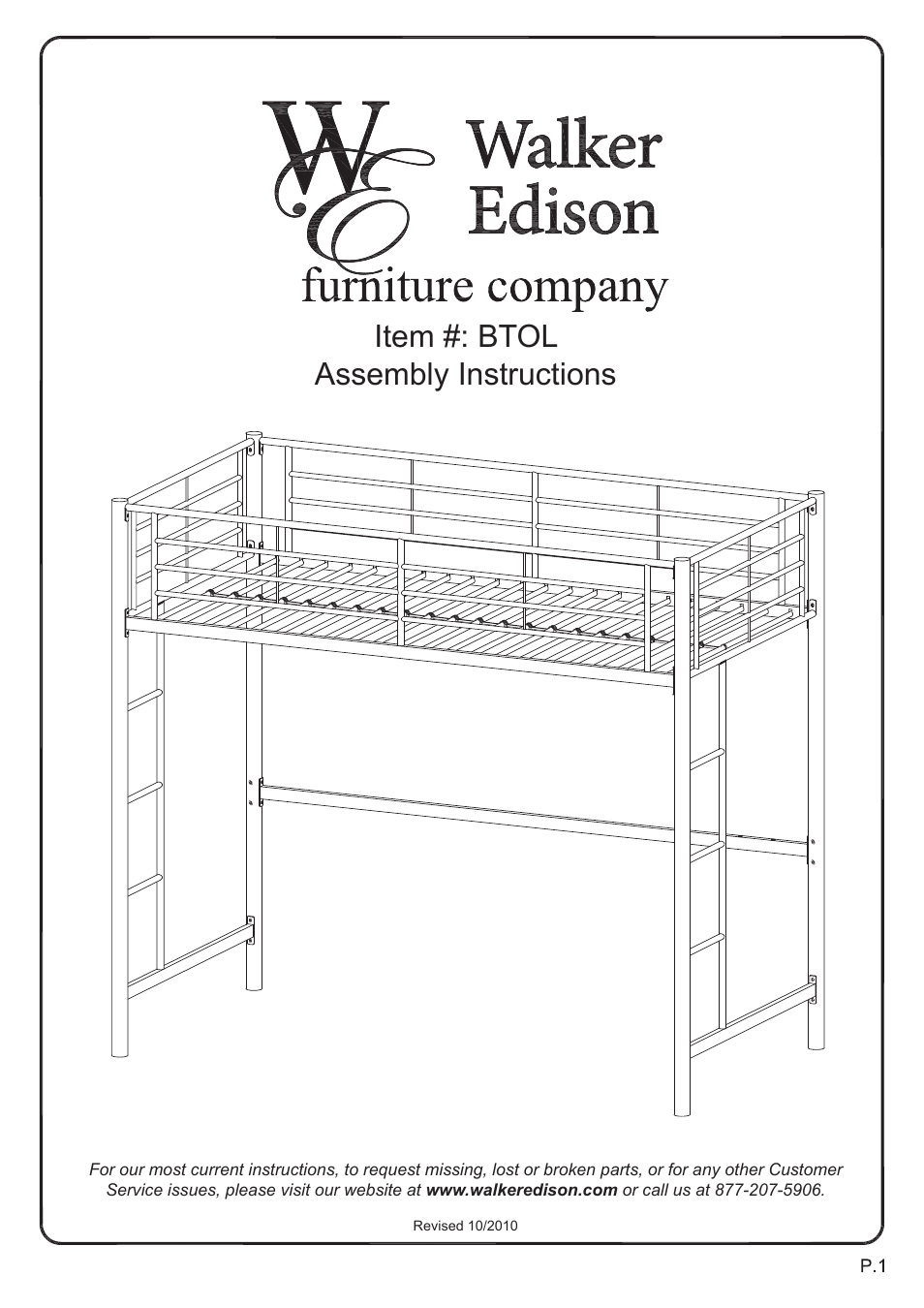 Walker Edison Furniture BTOL Sunrise Twin/Loft Metal Bunk Bed User Manual | 15 pages