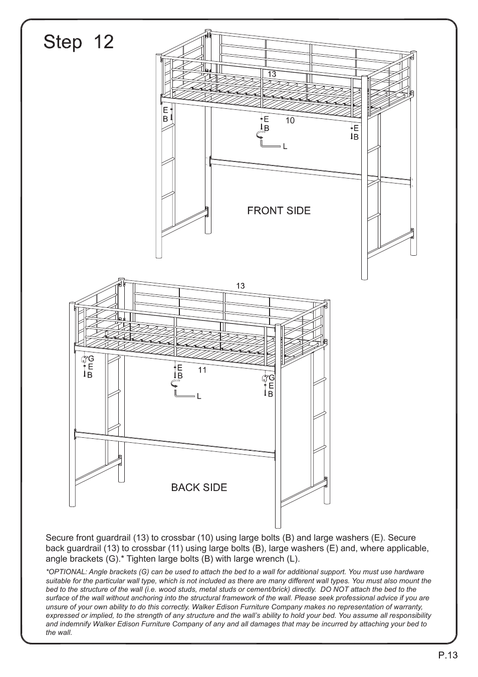 Walker Edison Furniture BTOL Sunrise Twin/Loft Metal Bunk Bed User Manual | Page 13 / 15