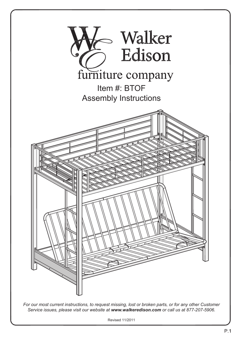 Walker Edison Furniture BTOF Sunrise Twin/Futon Metal Bunk Bed User Manual | 20 pages