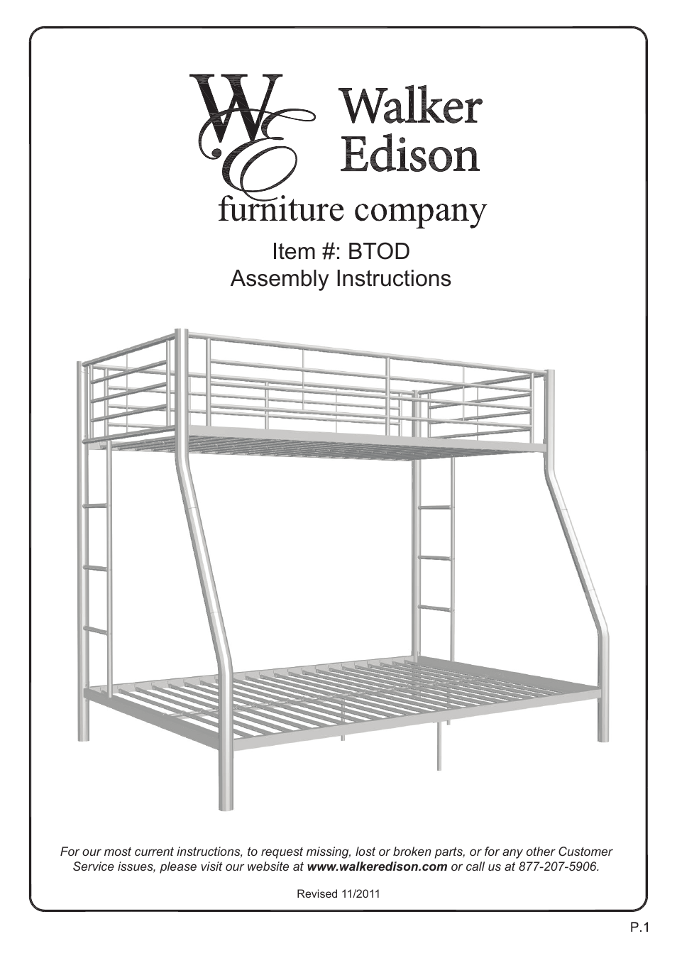 Walker Edison Furniture BTOD Sunrise Twin/Full Metal Bunk Bed User Manual | 13 pages