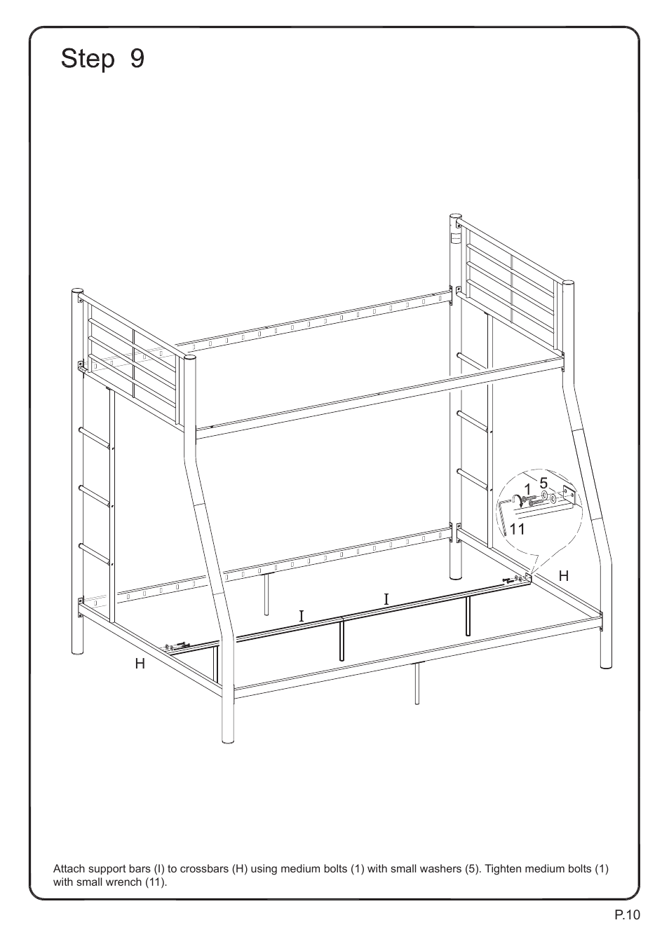 Walker Edison Furniture BTOD Sunrise Twin/Full Metal Bunk Bed User Manual | Page 10 / 13